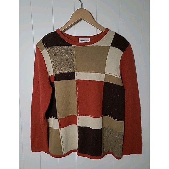 Vintage Alfred Dunner Sweater Womens Size Large Patchwork Fall Winter - Picture 1 of 9